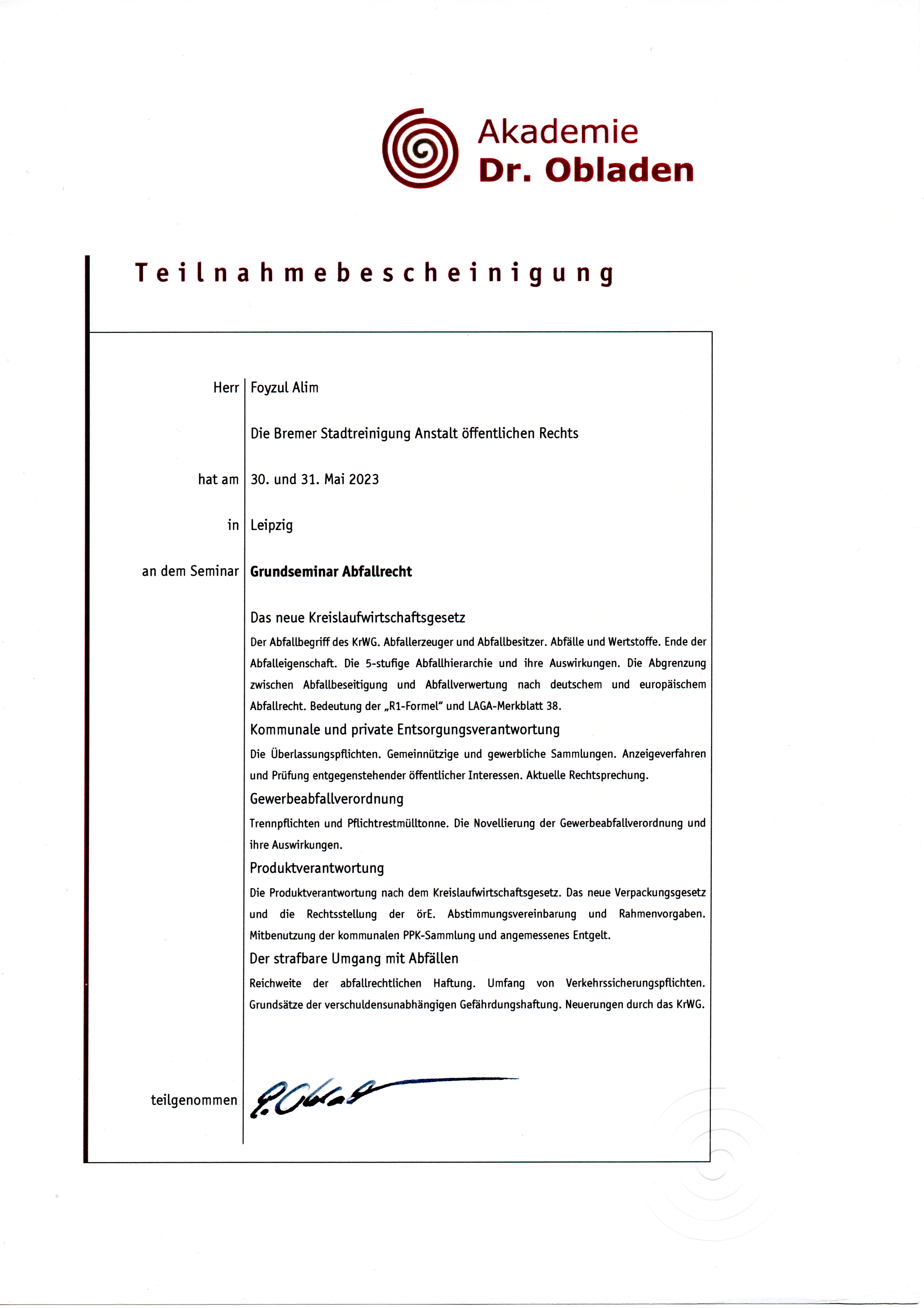 Grundseminar Abfallrecht