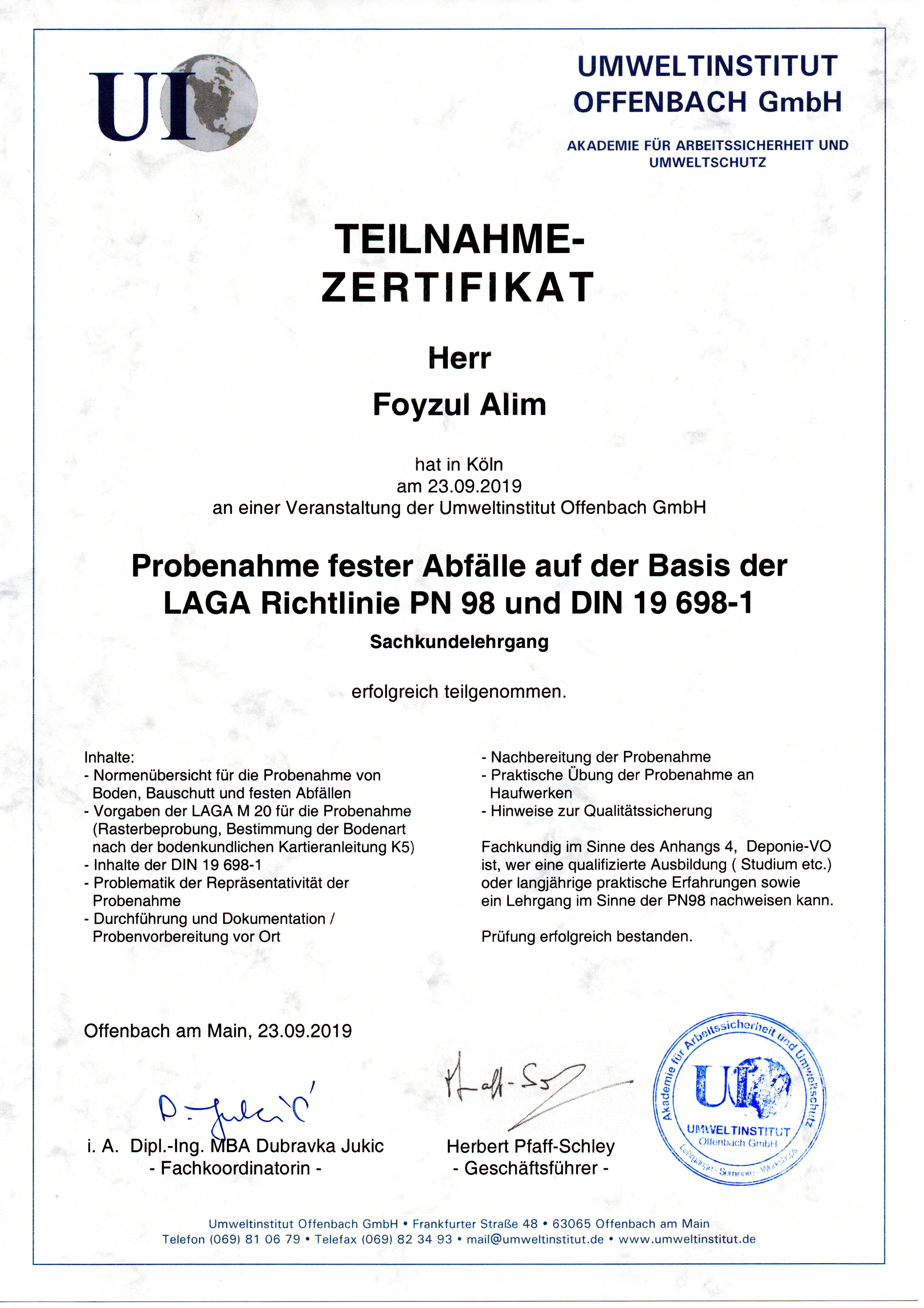 Probenahme fester Abfälle