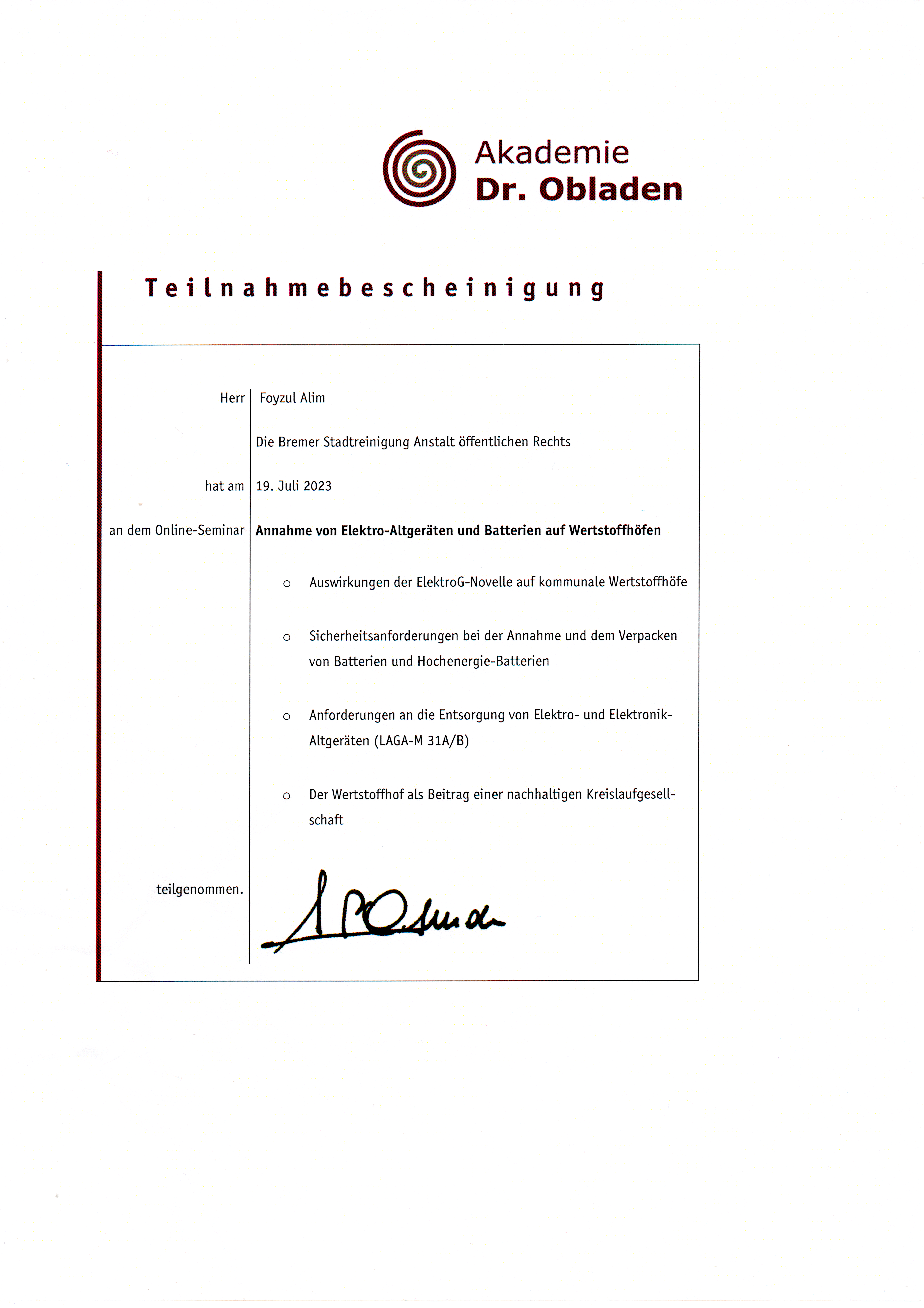 Elektroaltgeräten und Batterien